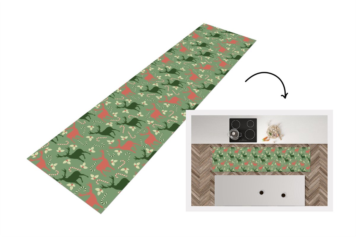 KitchenYeah Keukenloper - Loper keuken - Patronen - Christmas - Rendier - 240x60 cm - Keukenloper vinyl Multicolor