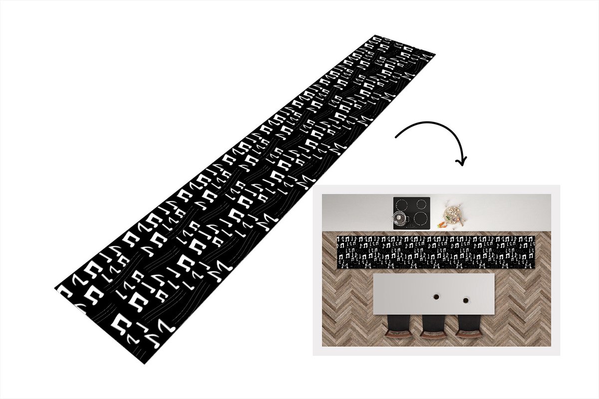 KitchenYeah Keukenloper - Loper keuken - Muziek - Zwart Wit - Patroon - 300x50 cm - Keukenloper vinyl Zwart; Wit