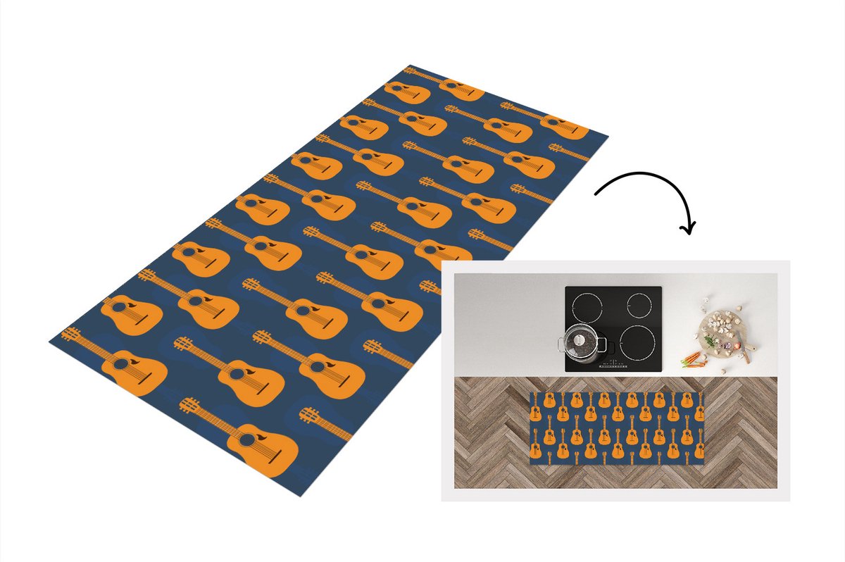 KitchenYeah Keukenloper - Loper keuken - Gitaar - Patronen - Muziek - 120x50 cm - Keukenloper vinyl Multicolor