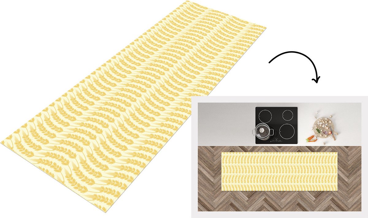 KitchenYeah Keukenloper - Loper keuken - Graan - Patronen - Waves - 150x50 cm - Keukenloper vinyl Multicolor