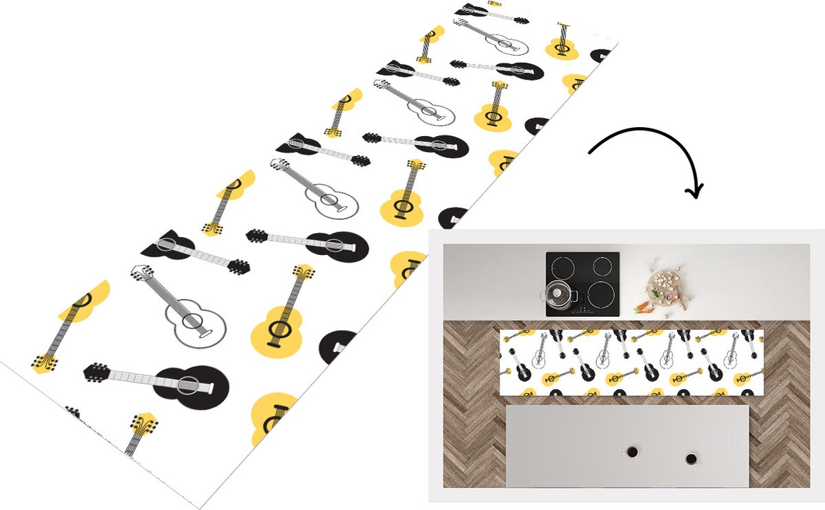 KitchenYeah Keukenloper - Loper keuken - Gitaar - Patronen - Instrumenten - 200x50 cm - Keukenloper vinyl Multicolor