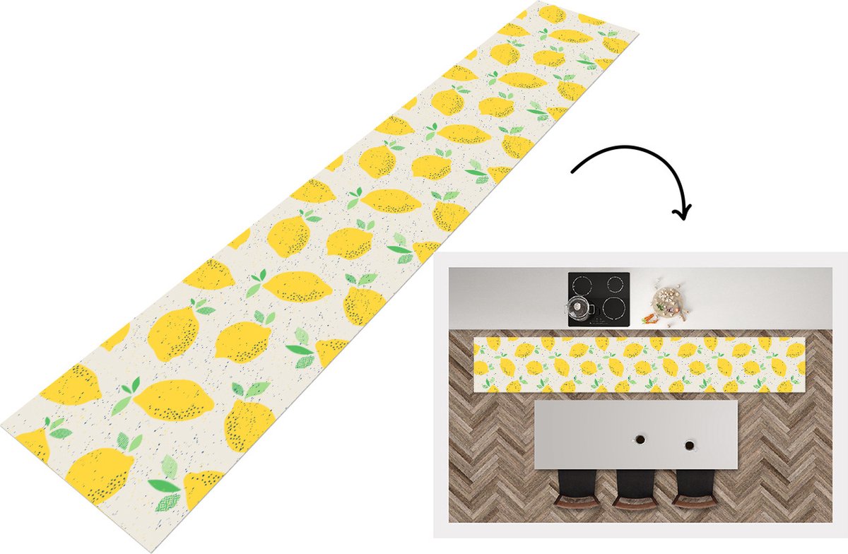 KitchenYeah Keukenloper - Loper keuken - Citroen - Fruit - Vintage - Design - 300x50 cm - Keukenloper vinyl Multicolor