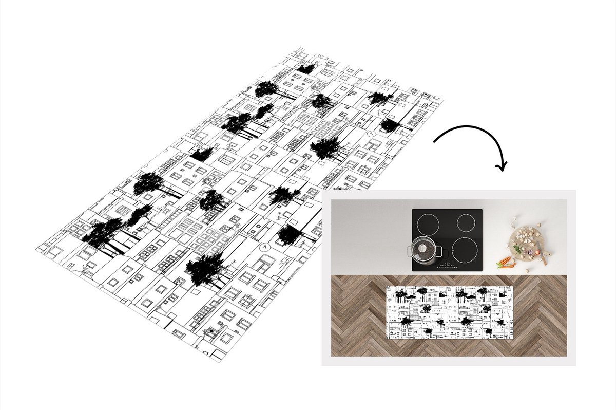 KitchenYeah Keukenloper - Loper keuken - Patronen - Bomen - Huis - 120x50 cm - Keukenloper vinyl Multicolor