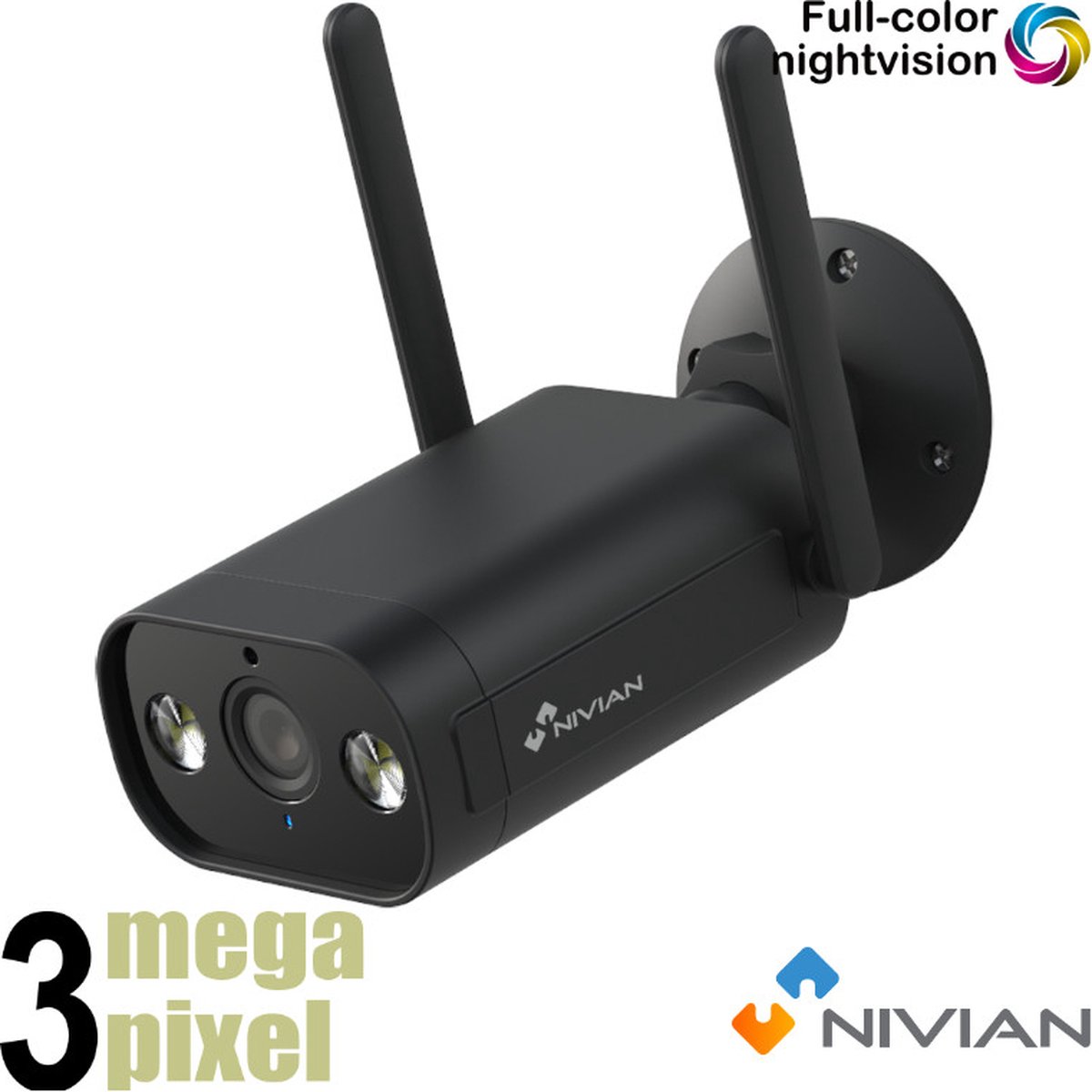 Nivian Beveiligingscamera - Wifi Camera - Full Color - Vals Alarm Filter - Microfoon & Speaker - SD-kaart Slot - Binnen & Buiten Camera