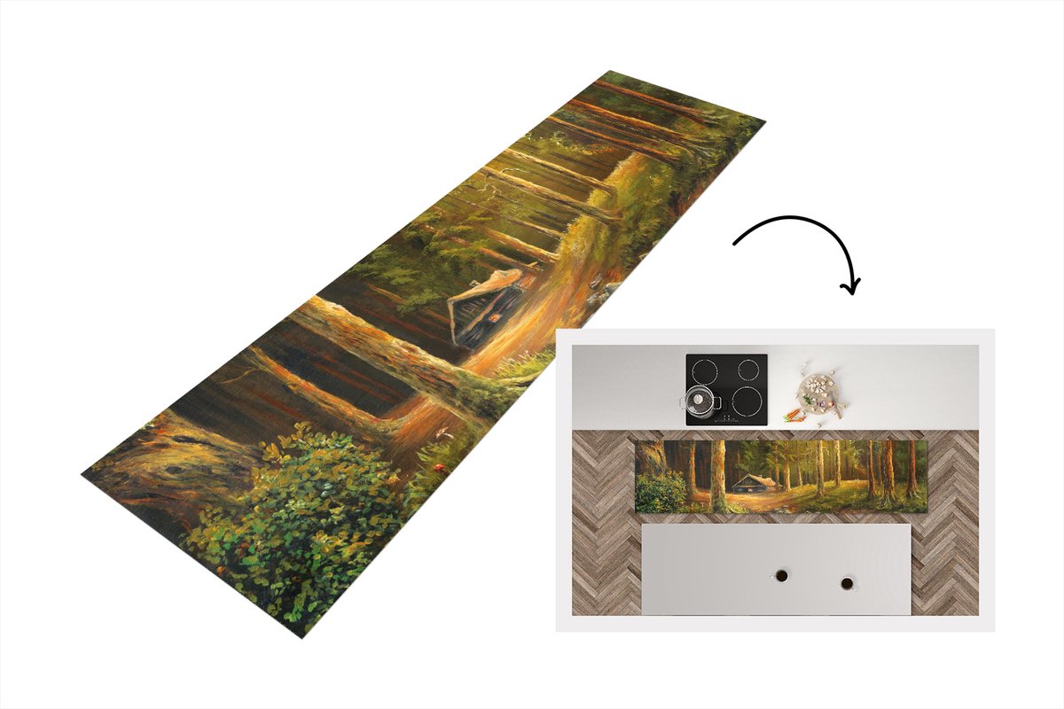 KitchenYeah Keukenloper - Loper keuken - een huisje in een bos - Keukenloper vinyl Multicolor