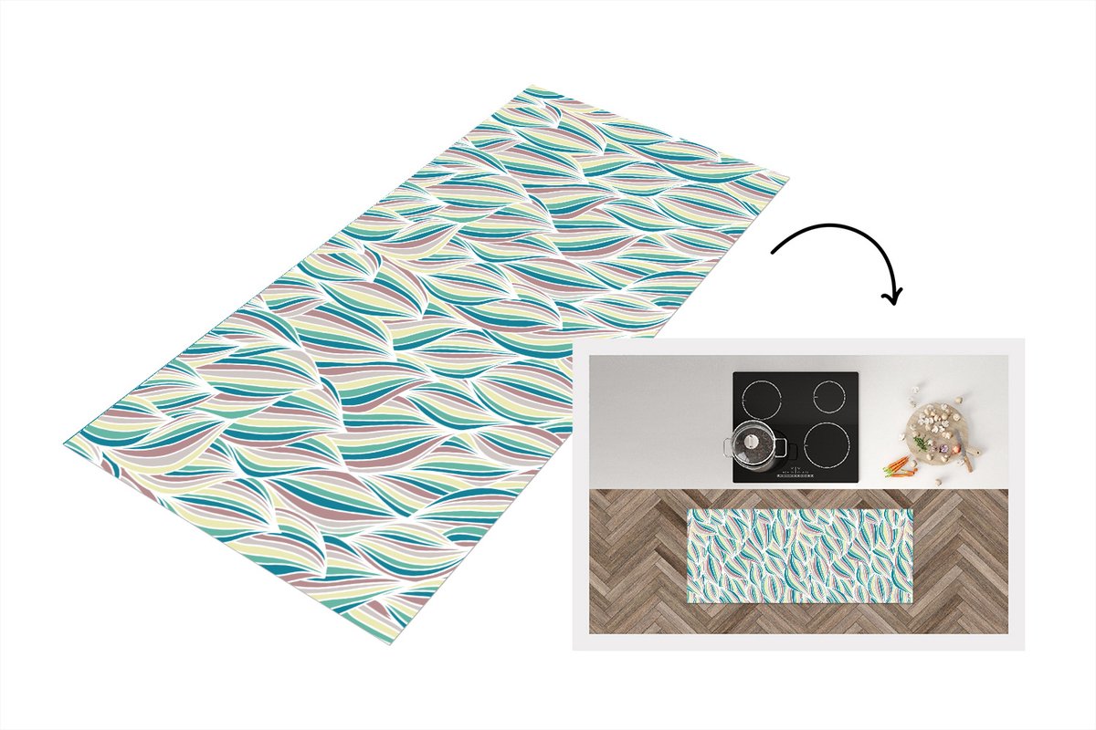 KitchenYeah Keukenloper - Loper keuken - Patronen - Strand - Zee - Abstract - 120x50 cm - Keukenloper vinyl Multicolor