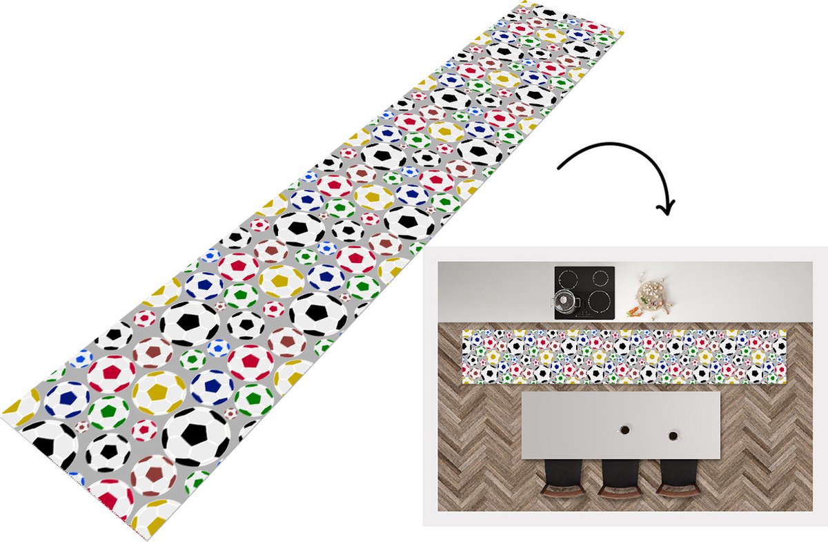 KitchenYeah Keukenloper - Loper keuken - Voetbal - Patroon - Sport - 300x50 cm - Keukenloper vinyl Multicolor