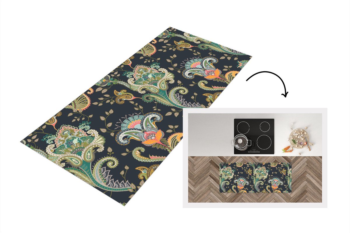 KitchenYeah Keukenloper - Loper keuken - Bloemen - Chic - Vintage - Bohemian - Patroon - 120x50 cm - Keukenloper vinyl Multicolor