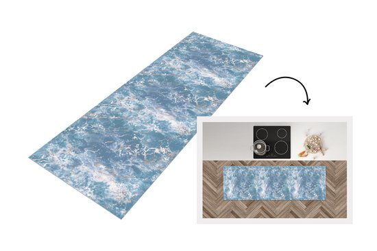 Tapis de cuisine - Tapis de cuisine - Marbre - Argent - Luxe - Design - 180x60 cm - Tapis de cuisine en vinyle