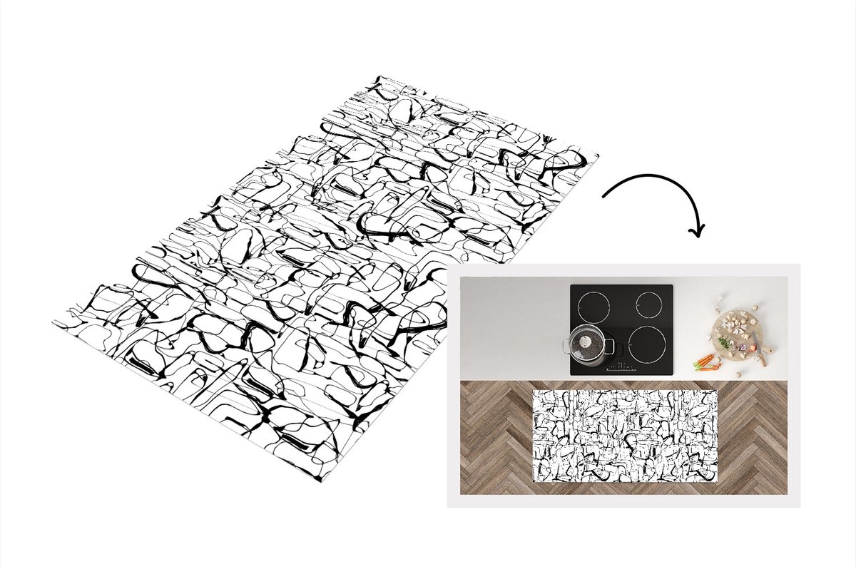 KitchenYeah Keukenloper - Loper keuken - Line Art - Abstract - Patronen - Zwart Wit - 120x60 cm - Keukenloper vinyl Zwart; Wit