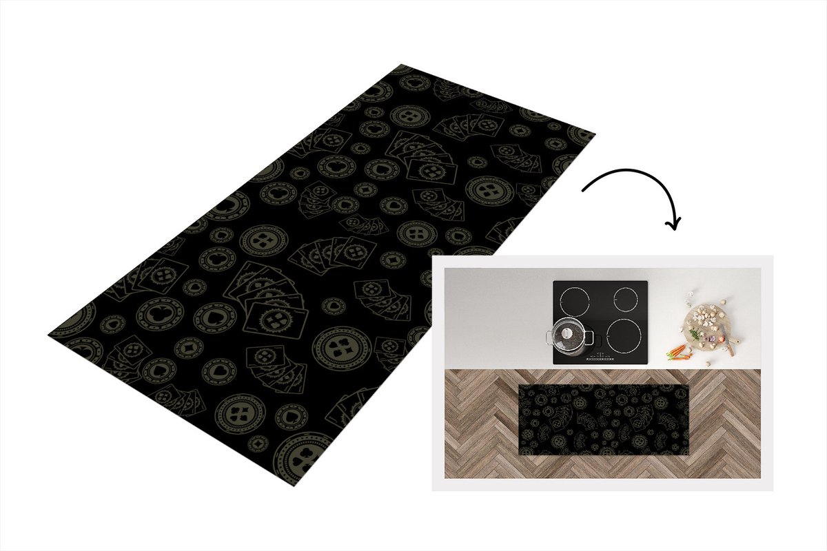 KitchenYeah Keukenloper - Loper keuken - Poker - Speelkaarten - Gokken - Patroon - 120x50 cm - Keukenloper vinyl Multicolor