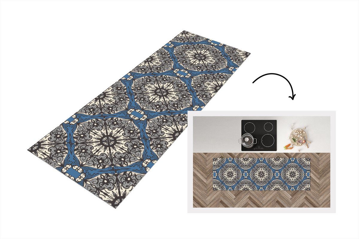 KitchenYeah Keukenloper - Loper keuken - Mandala - Patronen - Vintage - 150x50 cm - Keukenloper vinyl Multicolor