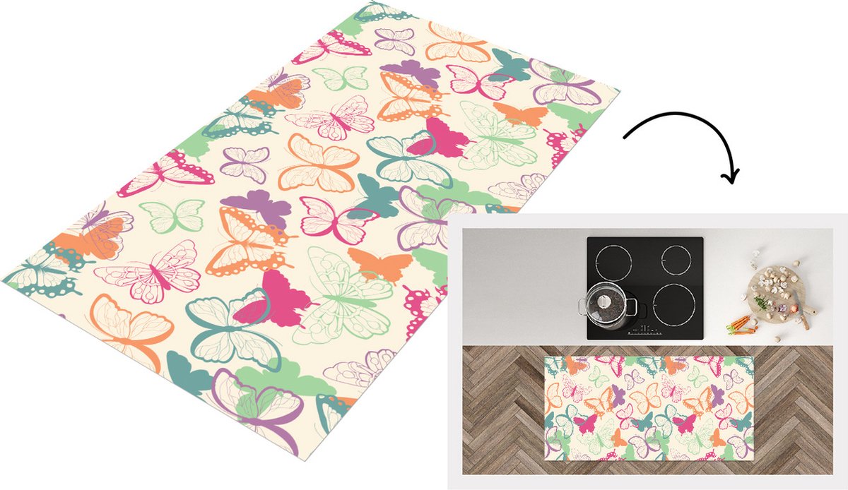 KitchenYeah Keukenloper - Loper keuken - Vlinders - Patronen - Insecten - 120x60 cm - Keukenloper vinyl Multicolor