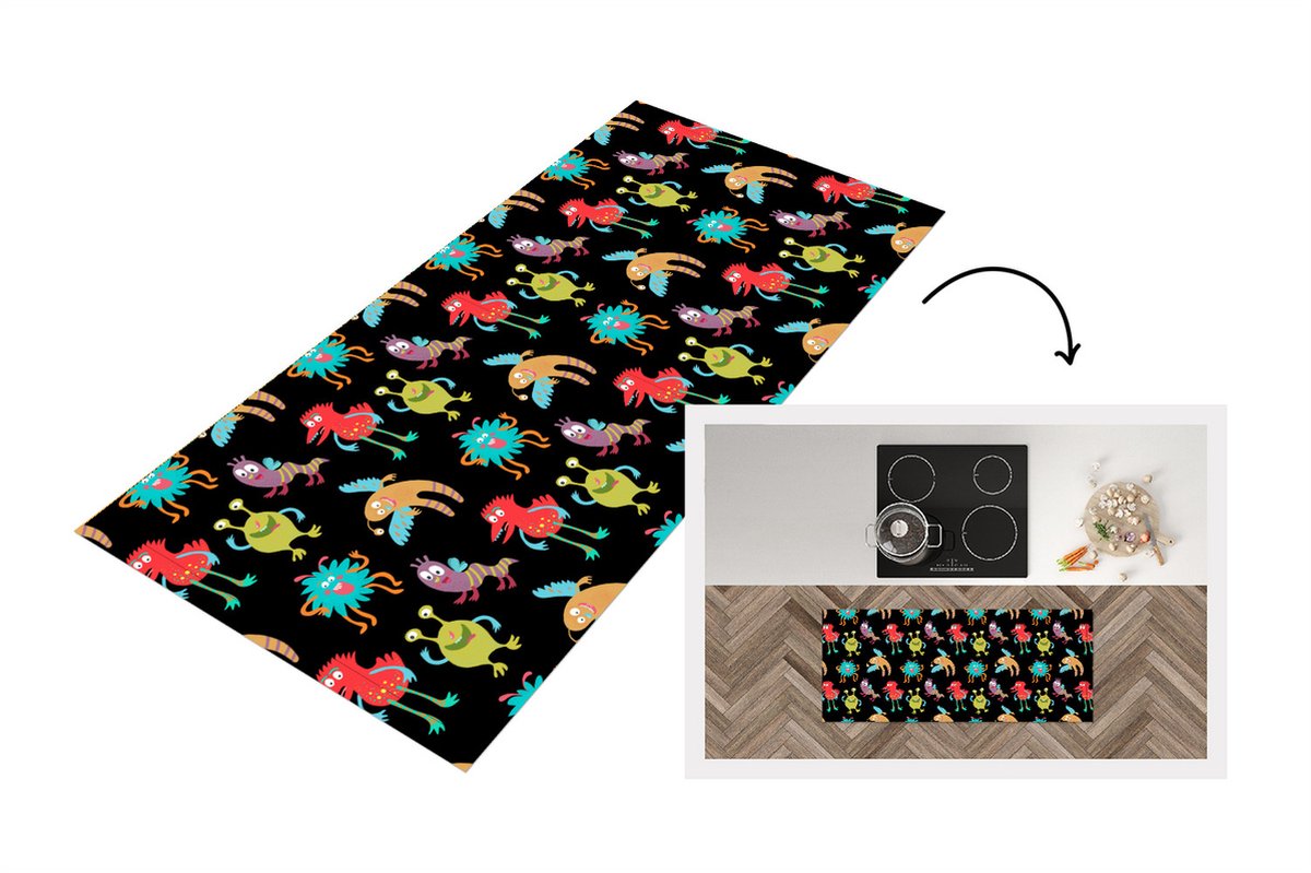 KitchenYeah Keukenloper - Loper keuken - Design - Monster - Kinderen - Kleur - Keukenloper vinyl Multicolor