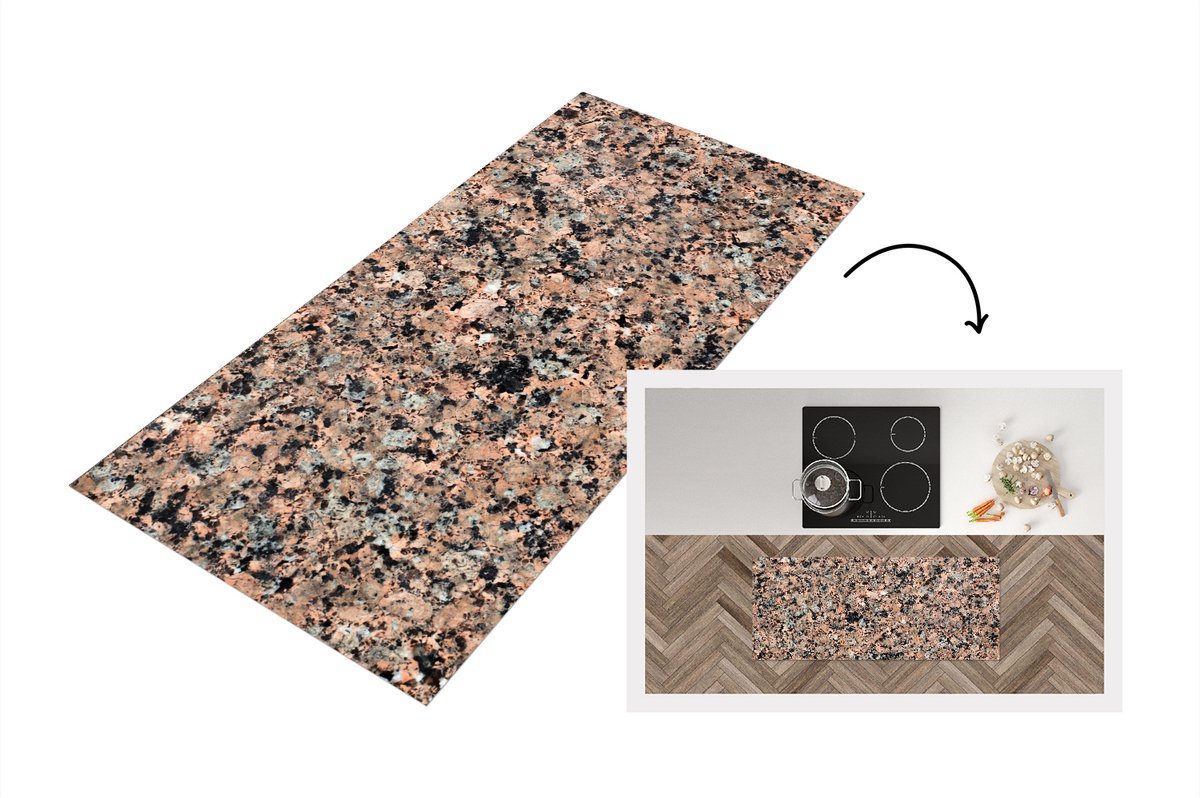 KitchenYeah Keukenloper - Loper keuken - Graniet - Steen - Oranje - 120x50 cm - Keukenloper vinyl Multicolor