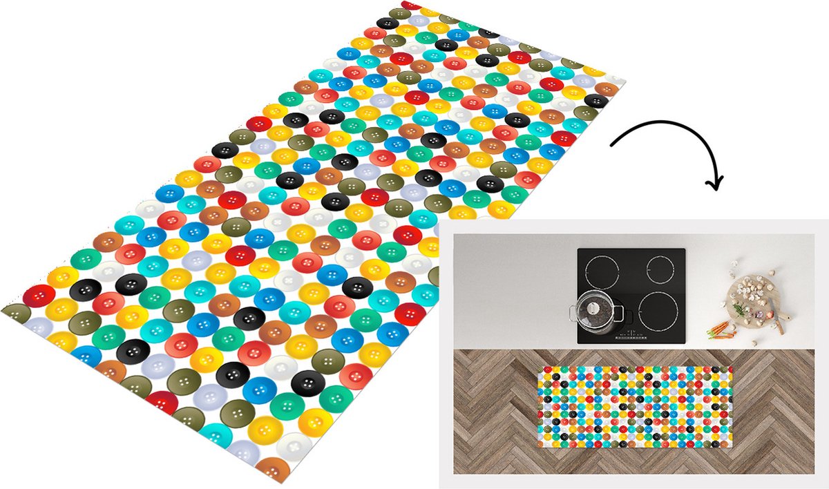 KitchenYeah Keukenloper - Loper keuken - Knopen - Regenboog - Kleding - Design - Keukenloper vinyl Multicolor