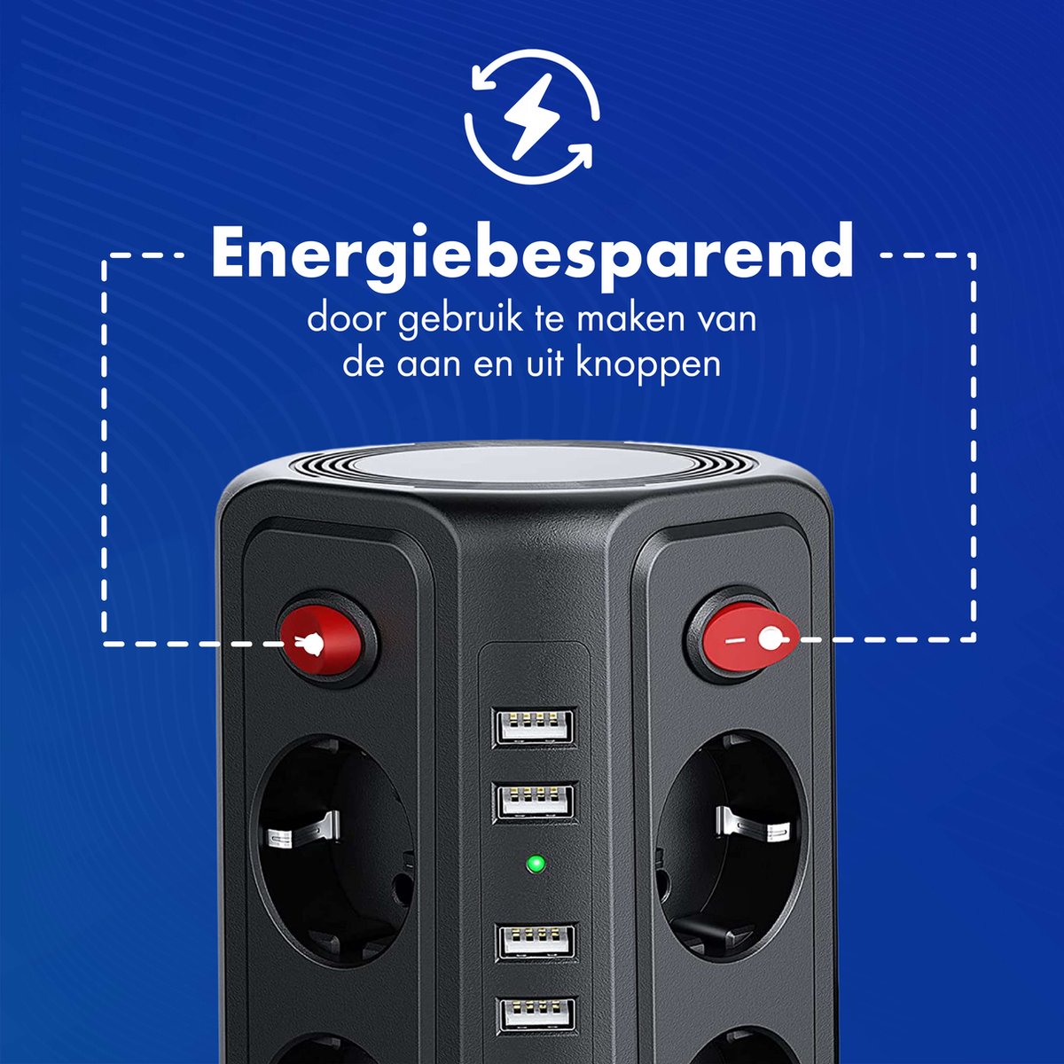 Sencys Stekkerdoos 4-voudig met USB (type A C) zwart 1,5 meter