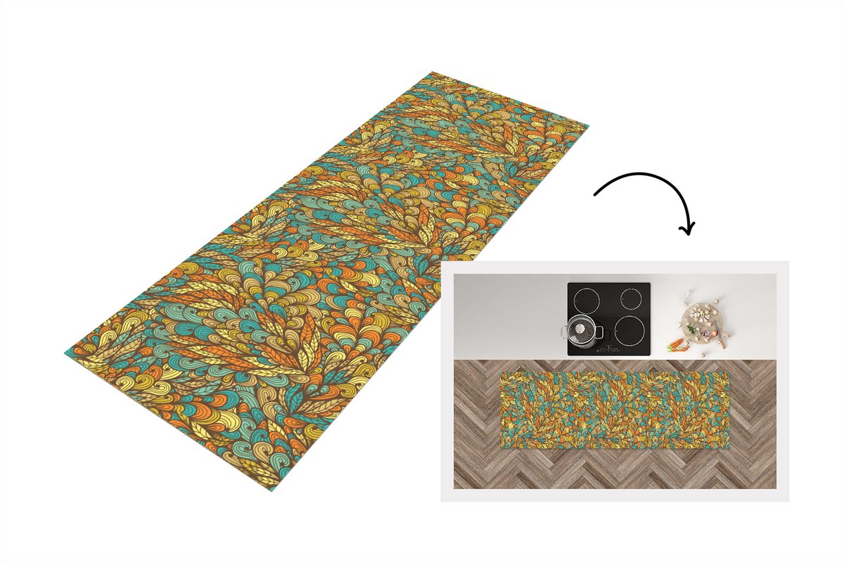 Keukenloper - Loper keuken - Design - Bladeren - Abstract - 150x50 cm - Keukenloper vinyl