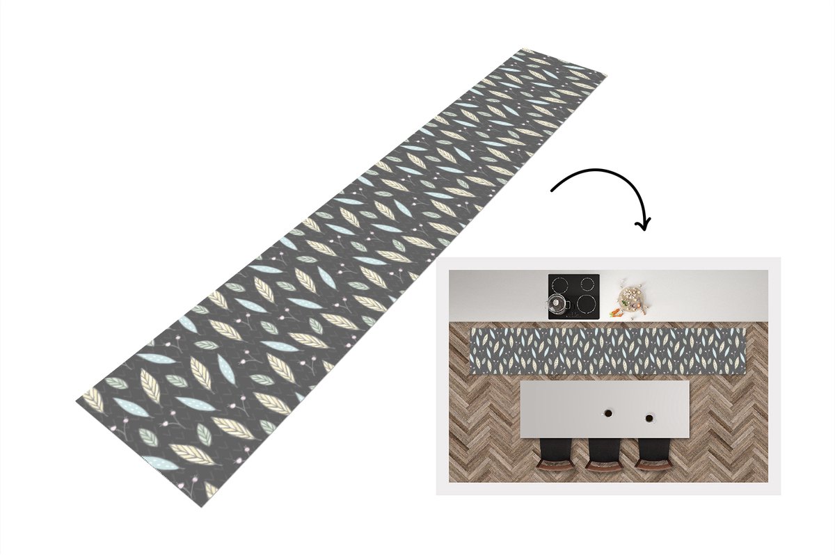 KitchenYeah Keukenloper - Loper keuken - Patronen - Bladeren - Natuur - 300x50 cm - Keukenloper vinyl Multicolor