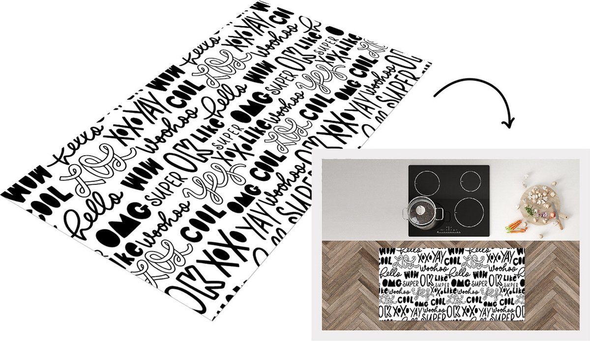 KitchenYeah Keukenloper - Loper keuken - Patronen - Tiener - Quotes - Letters - 120x60 cm - Keukenloper vinyl Multicolor