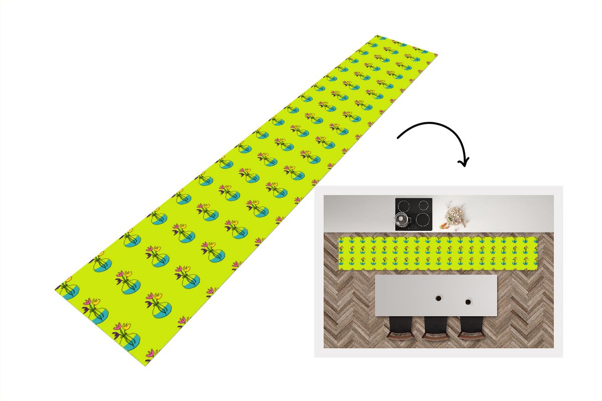 KitchenYeah Keukenloper - Loper keuken - Bloemen - Vazen - Patronen - 300x50 cm - Keukenloper vinyl Multicolor
