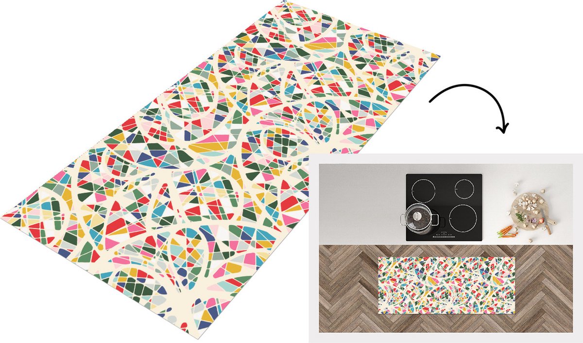 KitchenYeah Keukenloper - Loper keuken - Mozaïek - Abstract - Patroon - 120x50 cm - Keukenloper vinyl Multicolor