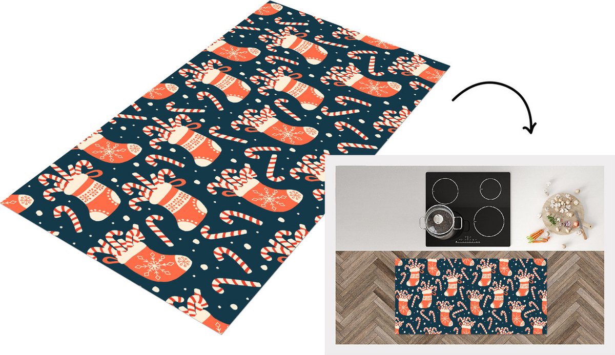 KitchenYeah Keukenloper - Loper keuken - Sokken - Snoep - Kerst - Patronen - 120x60 cm - Keukenloper vinyl Multicolor