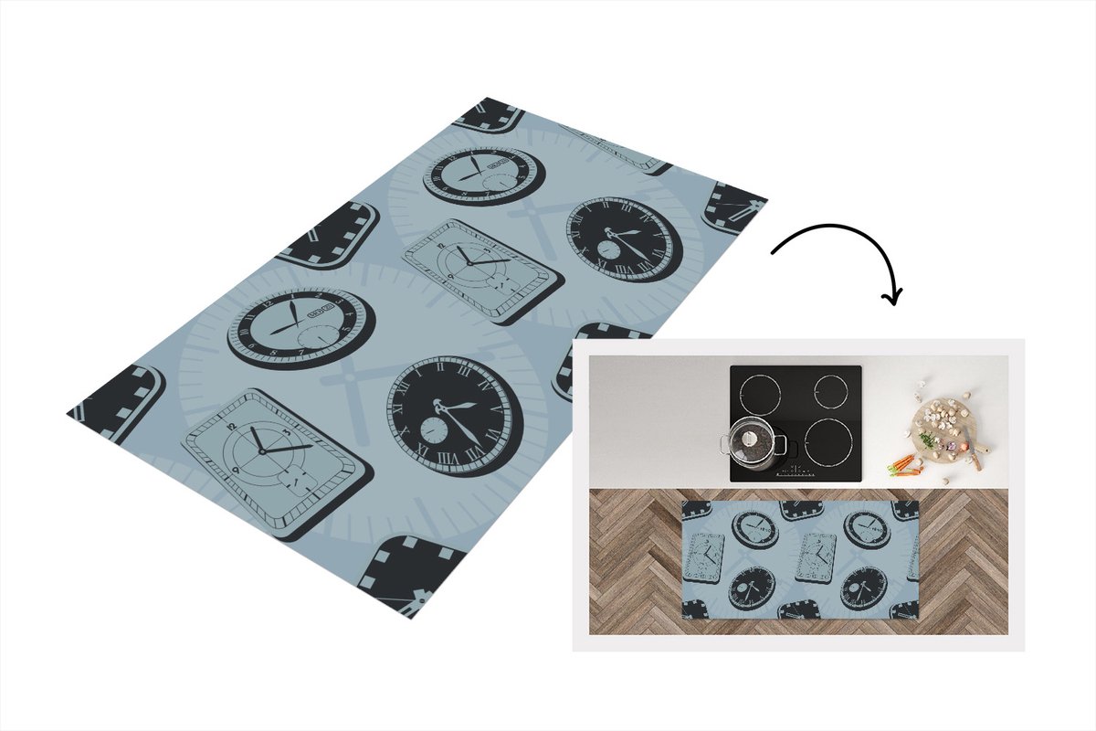 KitchenYeah Keukenloper - Loper keuken - Klok - Patronen - Vintage - 120x60 cm - Keukenloper vinyl Multicolor