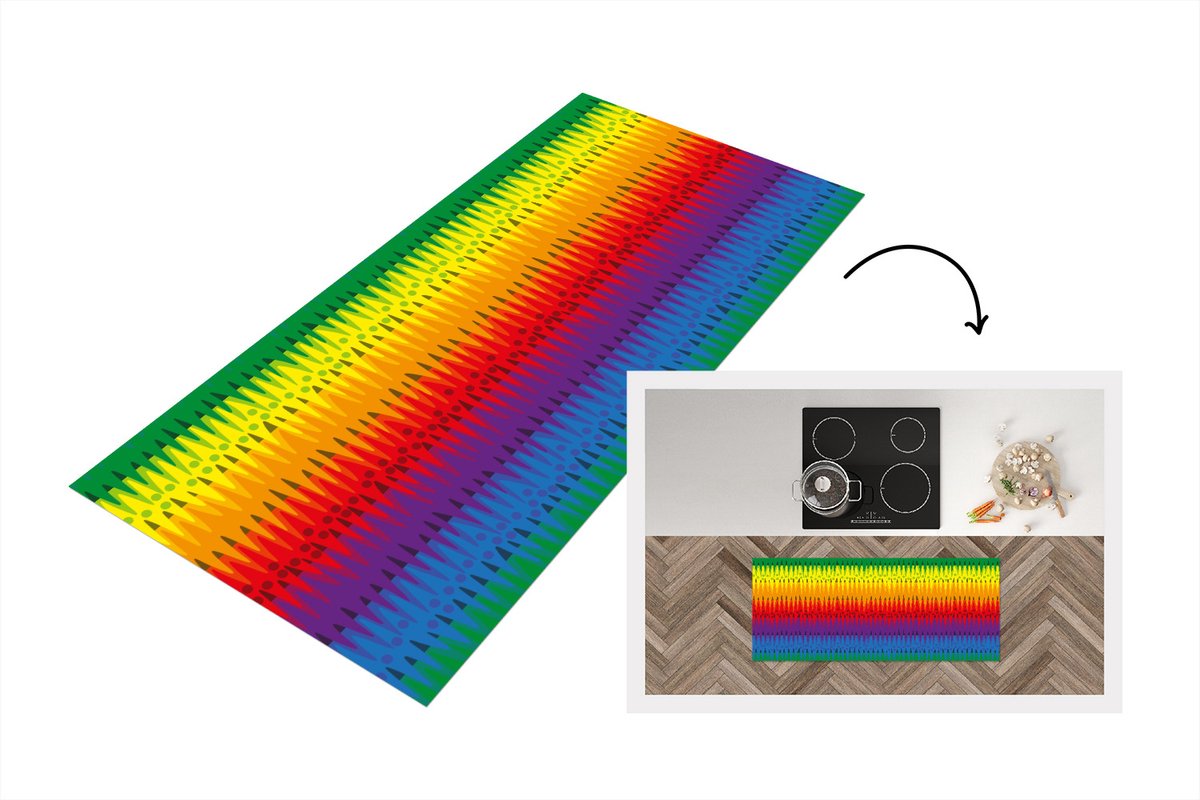 KitchenYeah Keukenloper - Loper keuken - Patronen - Regenboog - Abstract - 120x50 cm - Keukenloper vinyl Multicolor