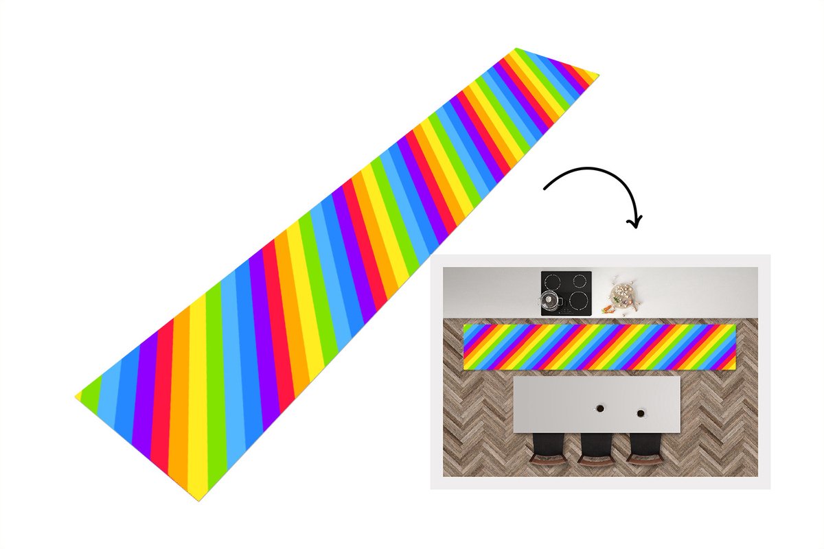 KitchenYeah Keukenloper - Loper keuken - Regenboog - Patronen - Pride - 300x50 cm - Keukenloper vinyl Multicolor
