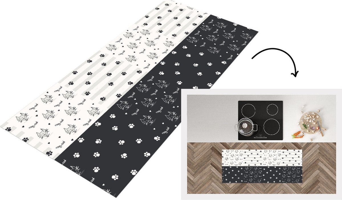 KitchenYeah Keukenloper - Loper keuken - Katten - Pootjes - Patronen - Huisdier - 120x50 cm - Keukenloper vinyl Multicolor
