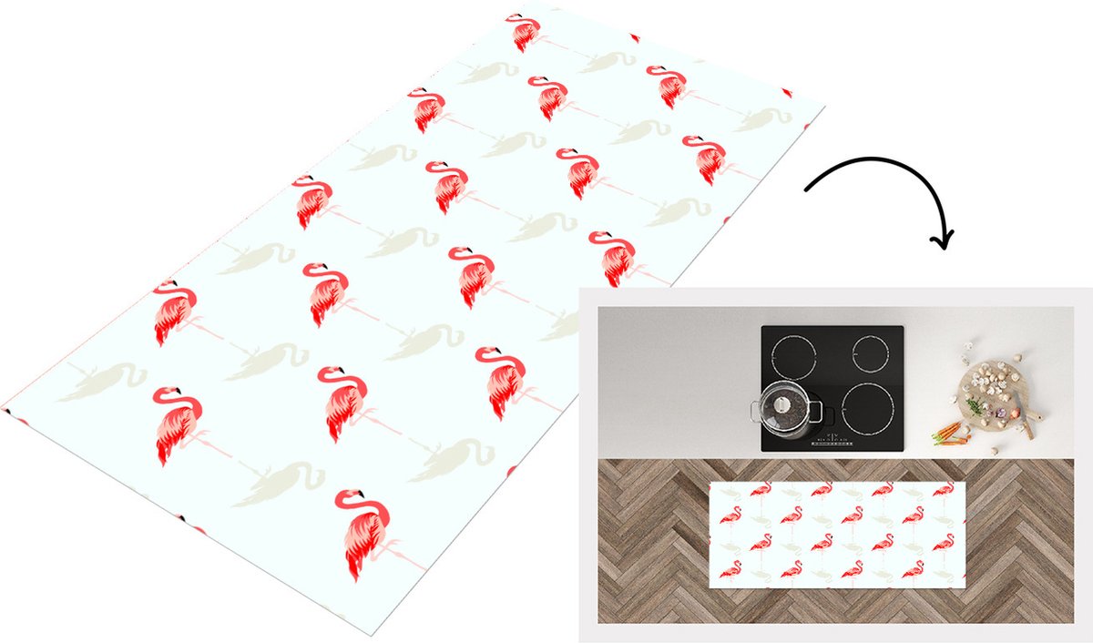 KitchenYeah Keukenloper - Loper keuken - Flamingo - Dieren - Patronen - 120x50 cm - Keukenloper vinyl Multicolor