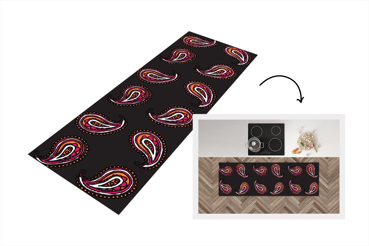 KitchenYeah Keukenloper - Loper keuken - Retro - Bandana - Patroon - 180x60 cm - Keukenloper vinyl Multicolor