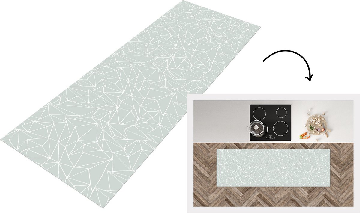 KitchenYeah Keukenloper - Loper keuken - Netwerk - Driehoek - Patronen - 150x50 cm - Keukenloper vinyl Multicolor