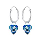 Oorbellen meisjes zilver | Zilveren oorbellen met hanger, blauw hartje met kristallen