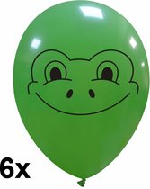 Kikker ballonnen, 6 stuks, 30 cm, latex, groen met kikker hoofd