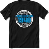 1948 Limited Edition | Feest Kado T-Shirt Heren - Dames | Wit - Blauw | Perfect Verjaardag Cadeau Shirt | Grappige Spreuken - Zinnen - Teksten | Maat XXL