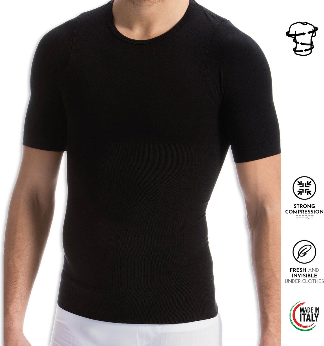 PHCOMRICH Slim T-shirt voor heren, shapewear compressie, T-shirt, slim voor heren, abs workout abs (XXL, Le Noir, XXL