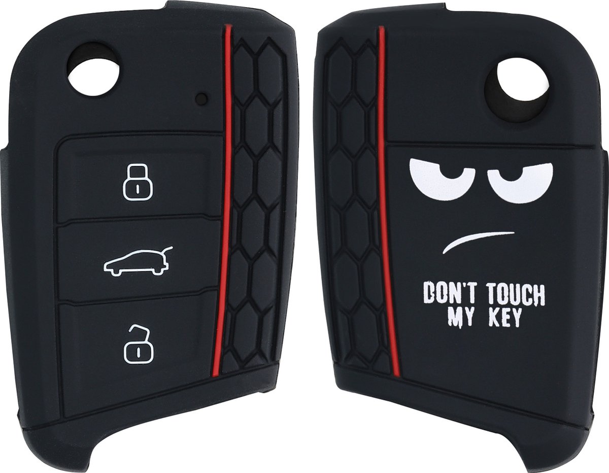 kwmobile autosleutel hoesje geschikt voor VW Golf 7 MK7 3-knops autosleutel - Autosleutel behuizing in wit / zwart - Don't Touch My Key design