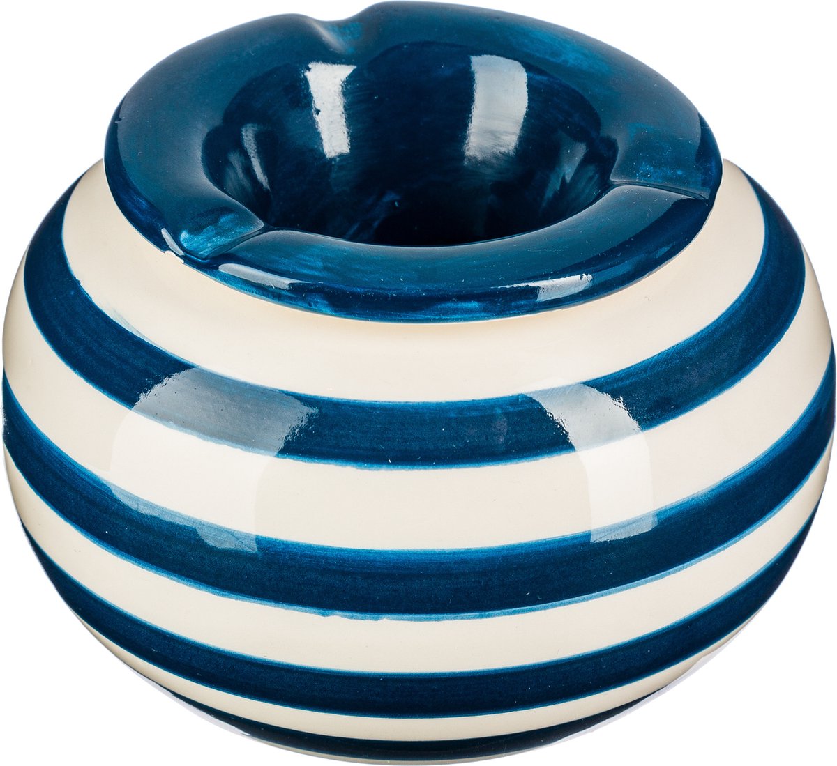 Terras asbak/stormasbak - rond - keramiek - 12 x 8 cm - blauw/wit - Buiten asbakken