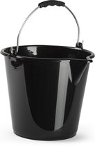 Huishoud schoonmaak emmer kunststof zwart 9 liter inhoud 30 x 26 cm - Met metalen hengsel en schenktuit