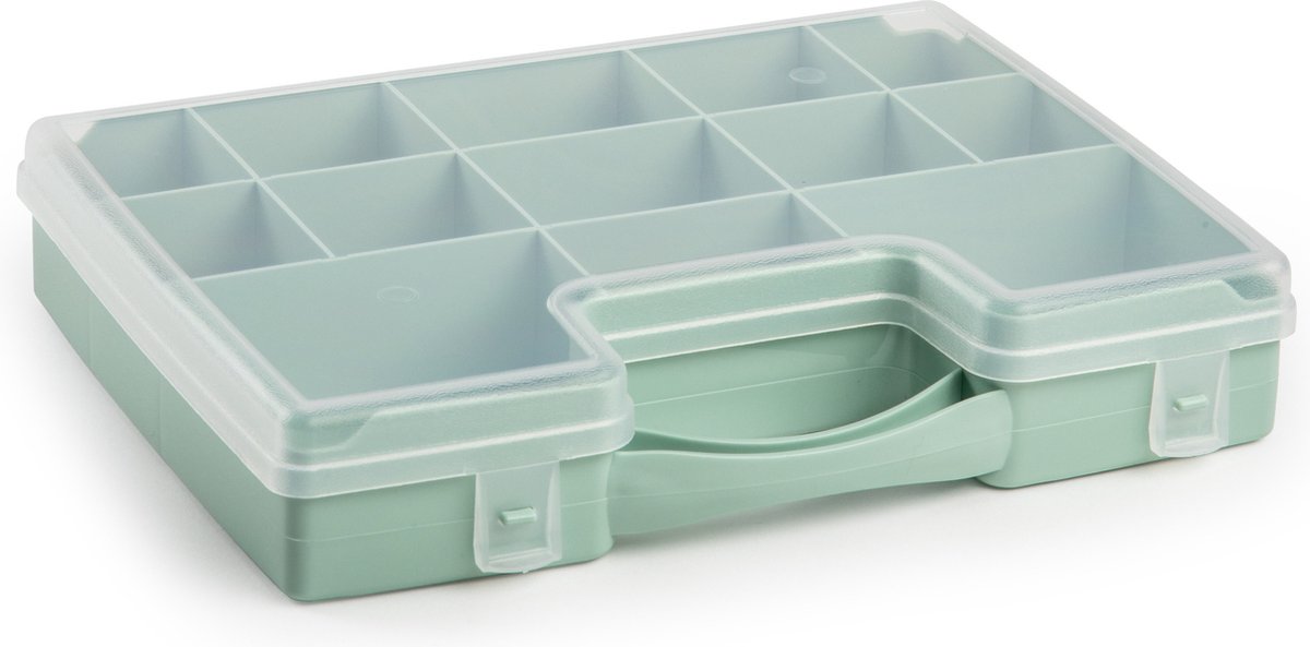 Plasticforte Opbergkoffertje - 13-vaks - mintgroen - opbergkoffer - sorteer box - 27,5 x 20,5 x 3 cm