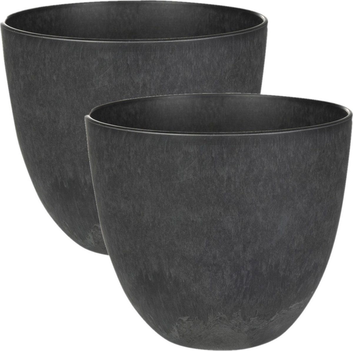 Ter Steege Bloempot - 3x stuks - zwart - natuursteen look - D17 x H15 cm - voor binnen/buiten