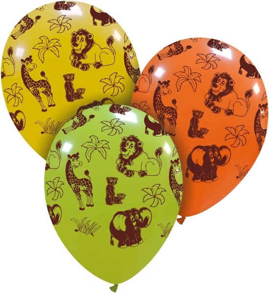 Safari / savanne ballonnen, 6 stuks, 30 cm, latex ballonnen rondom bedrukt met safari dieren