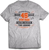 45 Jaar Legend - Feest kado T-Shirt Heren / Dames - Antraciet Grijs / Oranje - Perfect Verjaardag Cadeau Shirt - grappige Spreuken, Zinnen en Teksten. Maat XXL