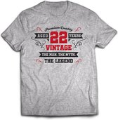 22 Jaar Legend - Feest kado T-Shirt Heren / Dames - Antraciet Grijs / Rood - Perfect Verjaardag Cadeau Shirt - grappige Spreuken, Zinnen en Teksten. Maat XXL