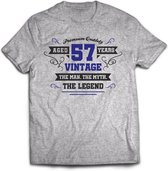 57 Jaar Legend - Feest kado T-Shirt Heren / Dames - Antraciet Grijs / Donker Blauw - Perfect Verjaardag Cadeau Shirt - grappige Spreuken, Zinnen en Teksten. Maat M