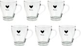 Theeglas set van 6 Theeglazen Theeglas 200 ml Transparant Glas Hart Love Theemok