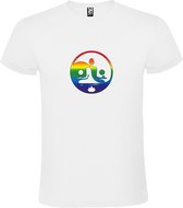 Wit T shirt met print van " Boeddha in Yin Yang cirkel in meditatiehouding / Zen " print Multicolor size XS