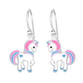 Joy|S - Zilveren pony oorbellen - eenhoorn oorhangers - unicorn pastel